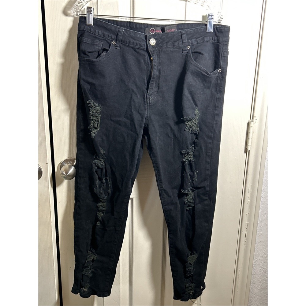 Cg Jeans - Woman's Size 12W Black Distressed‎ Denim Stretch